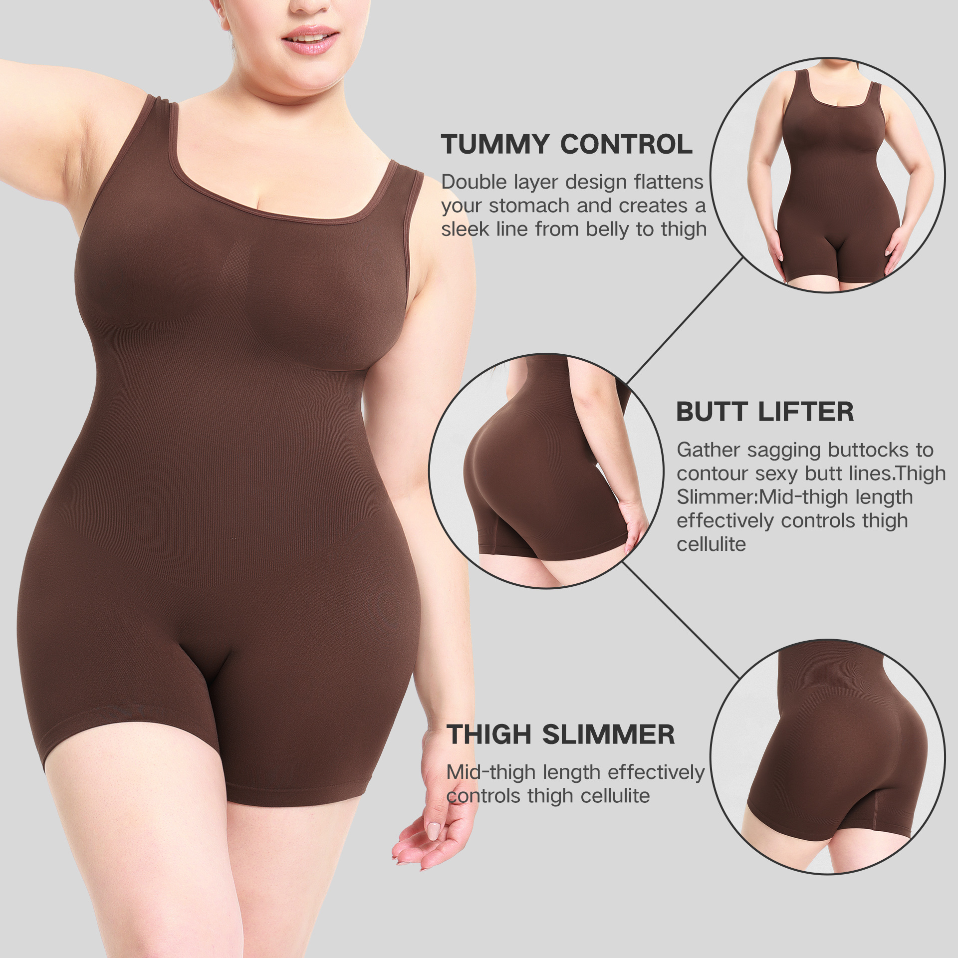 Womens Seamless Bodysuit - Sleeveless Body Shaper Romper Slimming Underwear